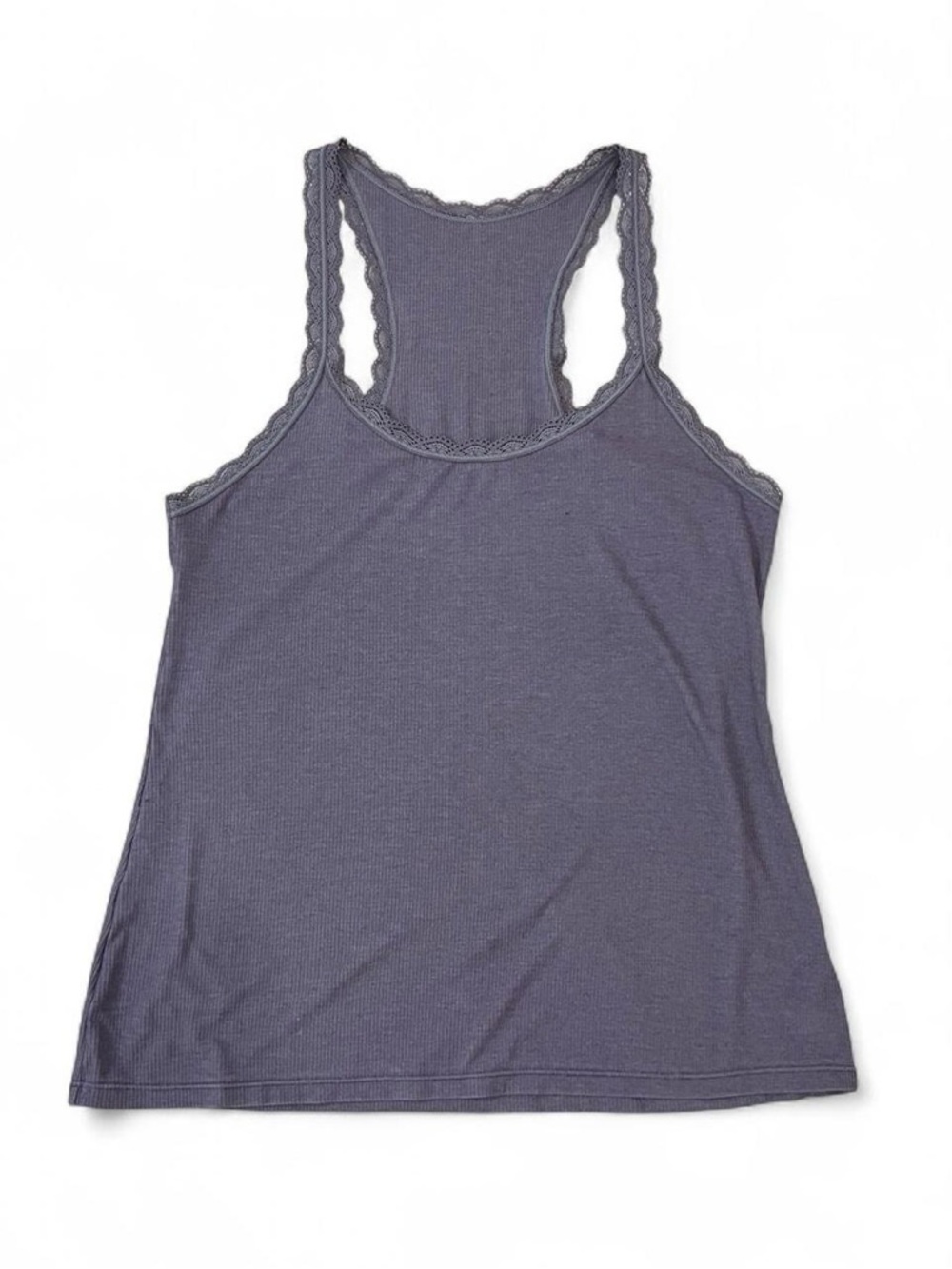Lace-Trim Racerback Tank Top - Dusty Blue L
